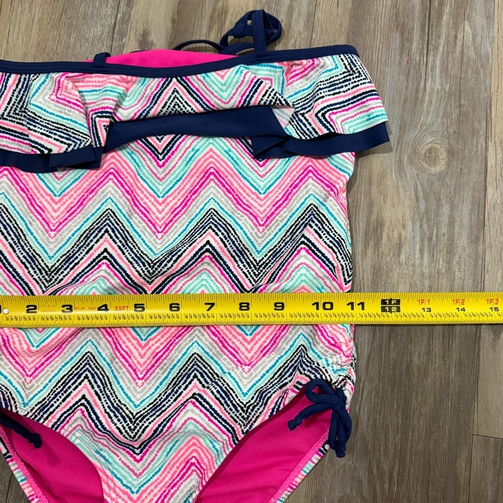 Limited Too One Piece Swimsuit Girls‎ Medium 10/12 Multicolor Chevron Side Ties